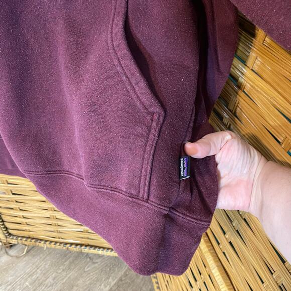 Patagonia Uprisal Logo Hoodie Men’s XL Maroon Recycled Fleece Fair Trade - Picture 3 of 8